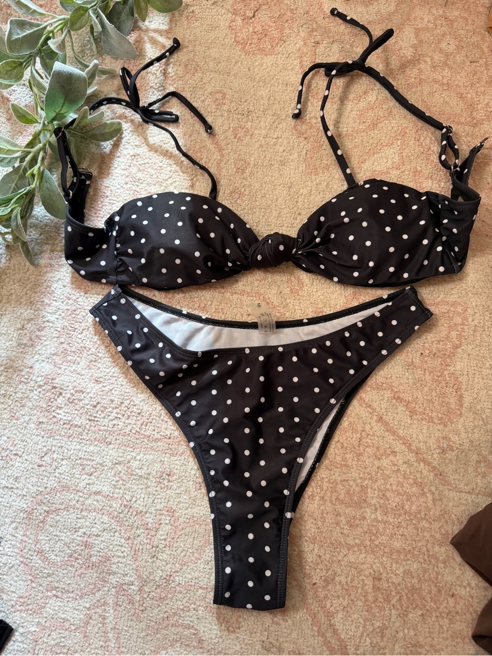 Women’s Black Polka Dot Bikini Set — Classic Tie-Front Two-Piece